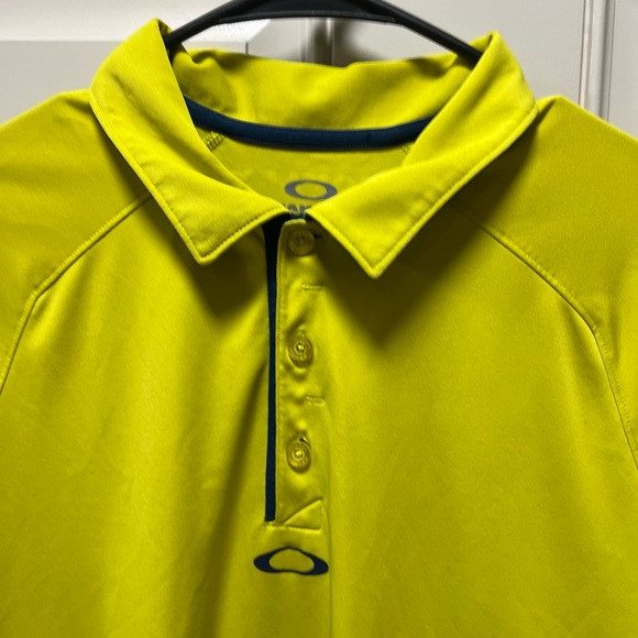 Oakley Polo Shirt Mens Medium Green Yellow Hydrolix Eyewear Golf Golfer Preppy - Picture 2 of 7